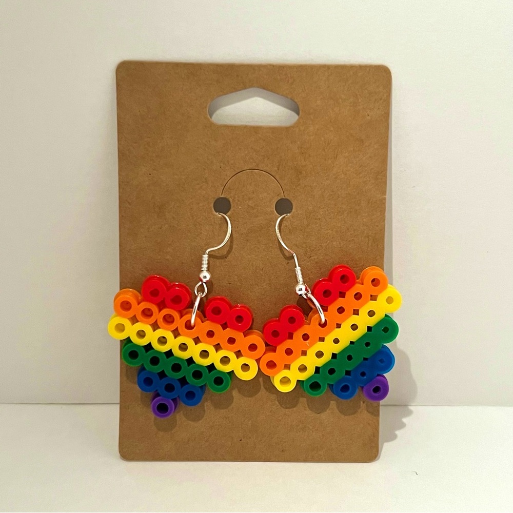 Rainbow Pride Heart Pixel Bead Earrings